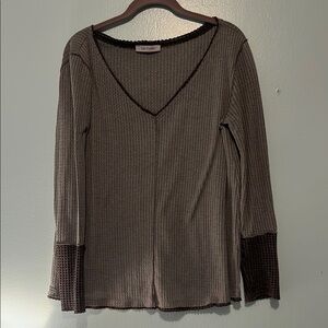 Ces Femme Brown Ribbed 3/4 Sleeve Blouse
